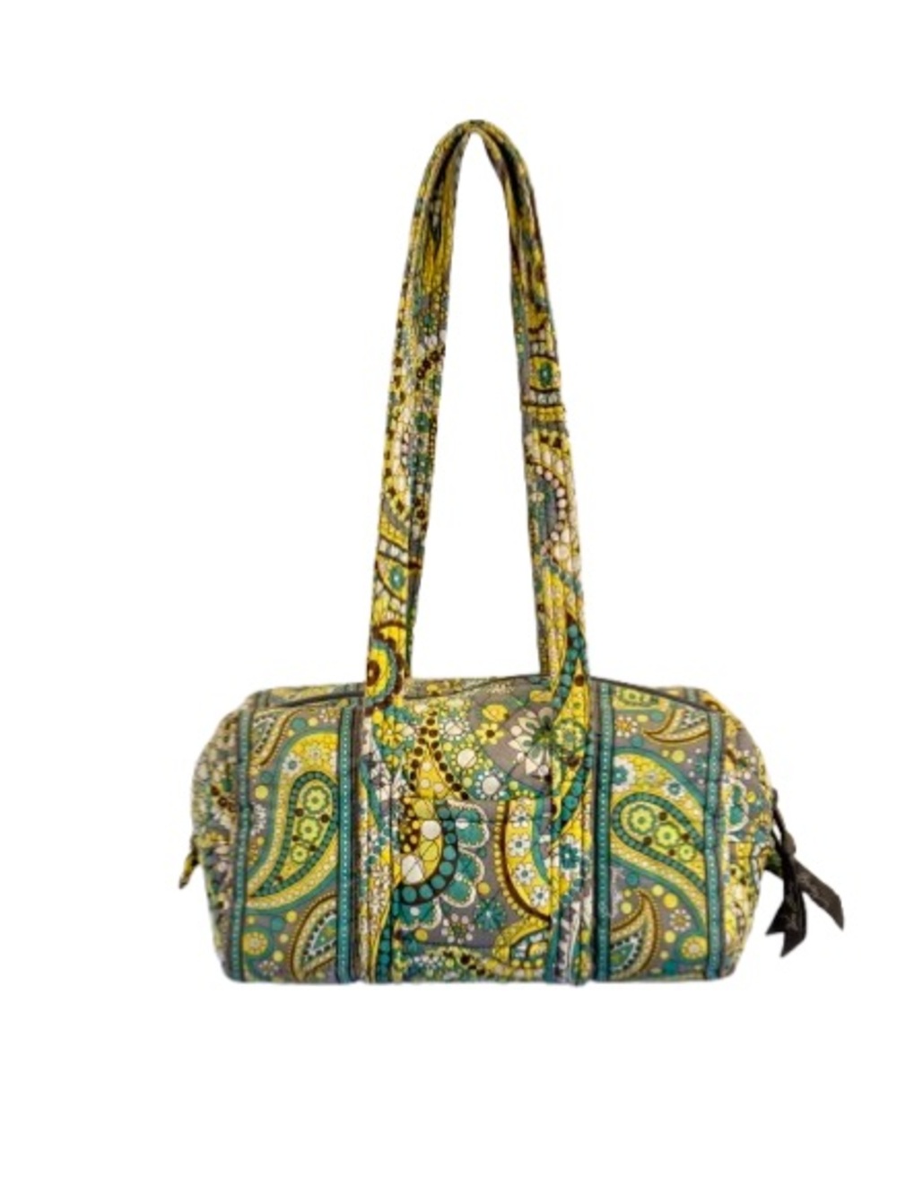 Vera Bradley Quilted Lemon Parfait Barrel Duffle Bag Yellow Paisley Shoulder